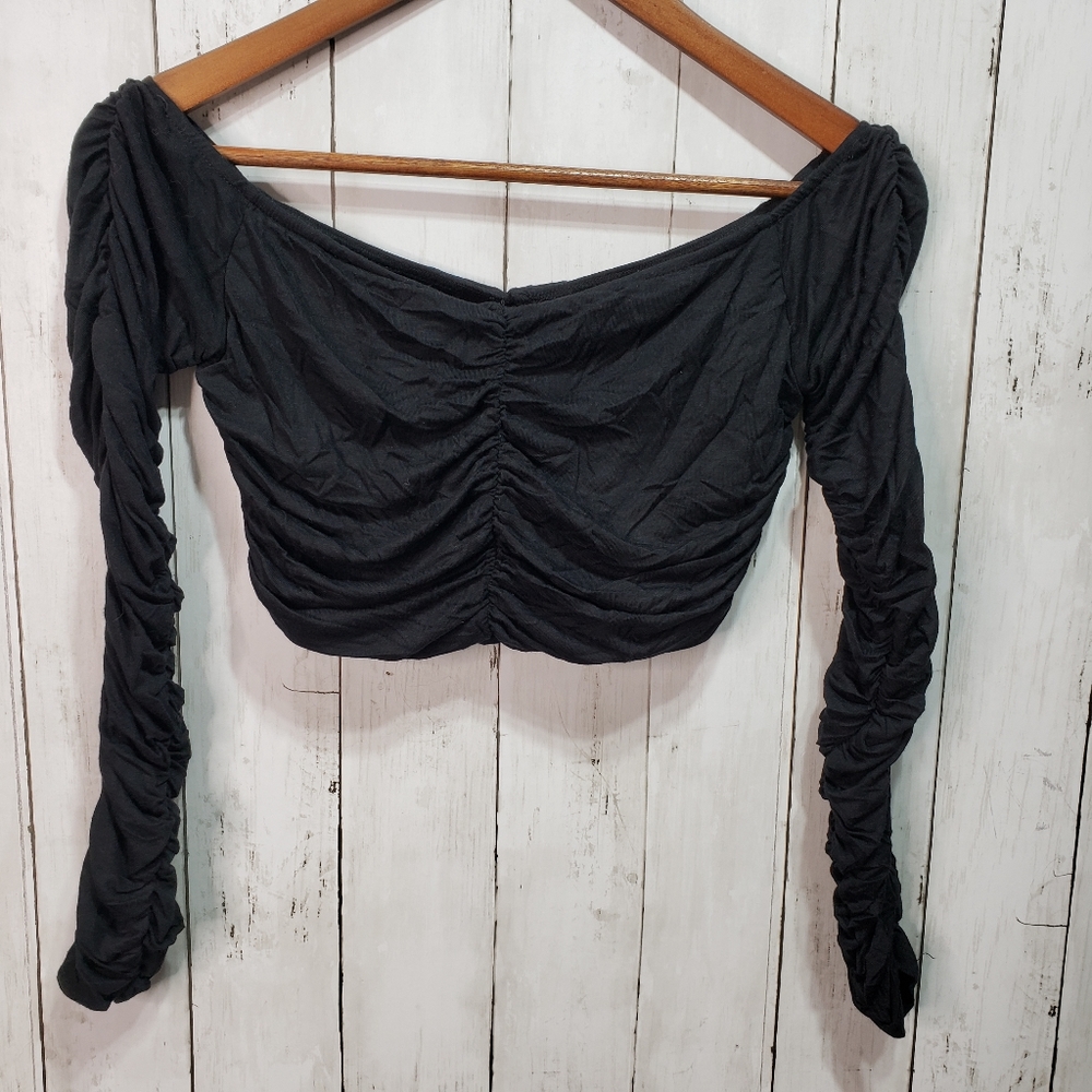 Shelly Women's Black Ruched Crop Top Size Medium